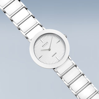 Bering White & Silver Ceramic Sunray Dial Bracelet Watch