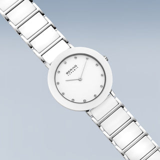 Bering Ladies White & Silver Ceramic Watch