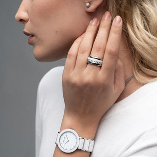Bering Ladies White & Silver Ceramic Watch