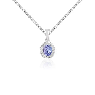 18ct White Gold Oval Tanzanite & Diamond Cluster Pendant