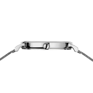 Close-up of a silver watch on a white background
