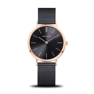 Bering Ladies Black & Rose Gold Watch | 14134-166 | Black Watches For Her