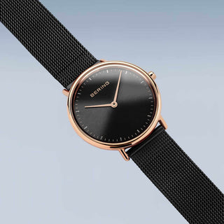 Bering Ladies Black & Rose Gold Watches | 15729-166 | Black Face Watch