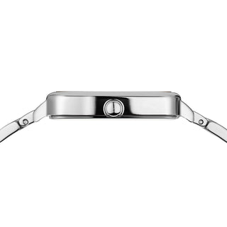 Close-up of a silver watch on a white background