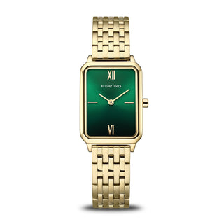 Bering Ladies Gold Tone Green Dial Rectangular Watch