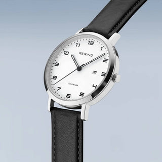 Bering Ladies Black Leather Titanium Watch