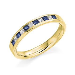 18ct Yellow Gold 0.31ct Sapphire & 0.20ct Diamond Channel Set Half Eternity Ring