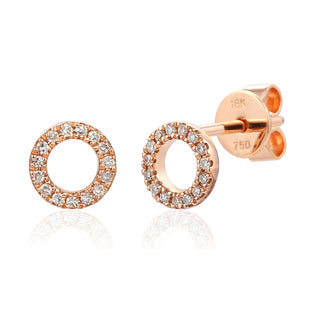 Rose gold earrings with diamond accents on a white background