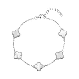 Silver Mother of Pearl 5 Clovers Bracelet