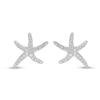A pair of 18ct white gold starfish stud earrings set with small clear stones, shown on a plain white background.
