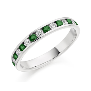 18ct White Gold 0.33ct Emerald & 0.27ct Diamond Channel Set Half Eternity Ring