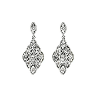 18ct White Gold Diamond Lace Drop Earrings