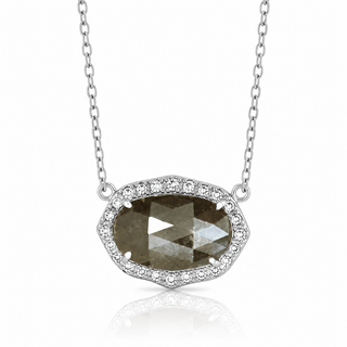 18ct White Gold Grey Rough Rose Cut Diamond Halo Pendant