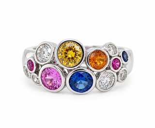 18ct White Gold Multi-Colour Sapphire & Diamond Bubbles Ring