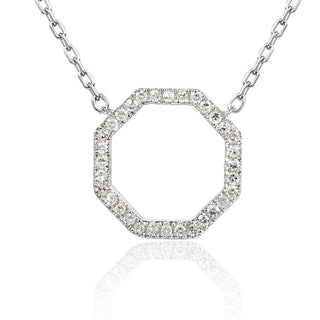 Diamond necklace with hexagonal pendant on a white background