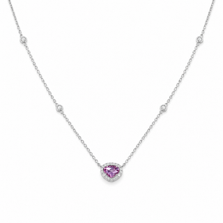 18ct White Gold Asymmetrical Rose Cut Pink Sapphire Necklace & Earring Set
