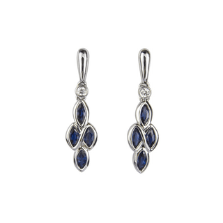 18ct White Gold Marquise Sapphire Cluster Drop Earrings