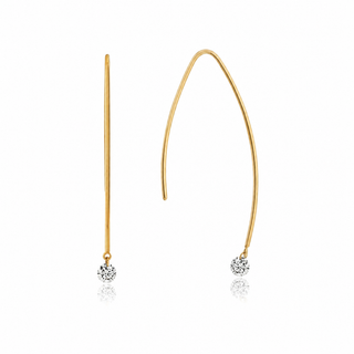 Gold earrings with small round diamonds on a white background