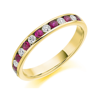 18ct Yellow Gold 0.36ct Ruby & 0.27ct Diamond Channel Set Half Eternity Ring
