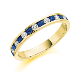 18ct Yellow Gold 0.36ct Sapphire & 0.27ct Diamond Channel Set Half Eternity Ring