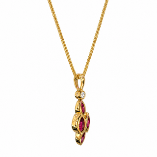 18ct Yellow Gold Marquise Ruby Cluster Pendant