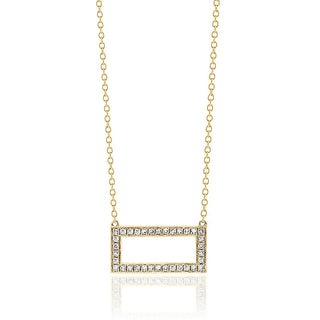 Gold necklace with a square pendant on a white background