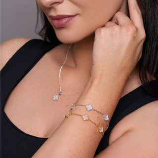 Gold Plated Silver Mother of Pearl 5 Clovers Bracelet