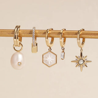 Ania Haie Gold Plated Silver Pearl Drop Sparkle Huggie Hoop Earrings