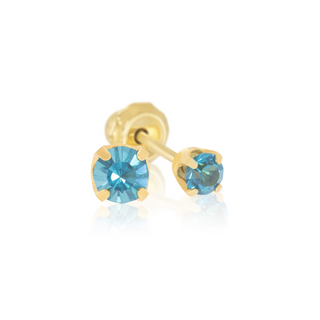 24ct Gold Plated 3mm Blue CZ Piercing Earrings