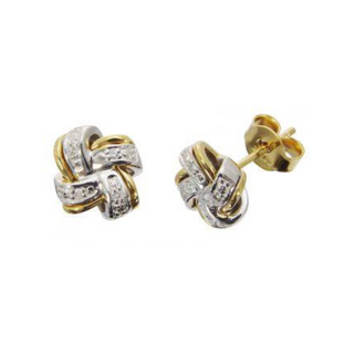 9ct Yellow & White Gold Diamond Knot Earrings