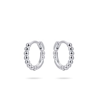 Gisser Silver Beaded Small 13.5mm Hoop Earrings
