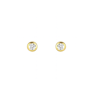 Gold Plated Silver 2mm Bezel Set CZ Stud Earrings