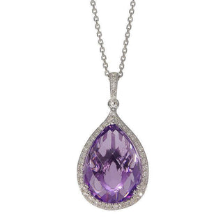 9ct White Gold Amethyst & Diamond Pendant