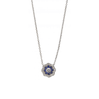 9ct White Gold Sapphire & Diamond Pendant