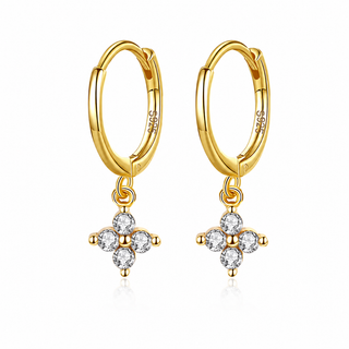Gold Plated Silver CZ Fleur Drop Hoop Earrings