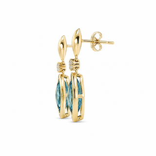 9ct Yellow Gold Marquise Blue Topaz Bezel Drop Earrings