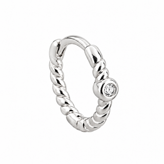 Silver Twisted Rope CZ Single Hoop Earring