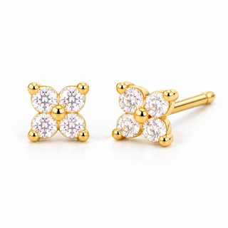 Gold Plated Silver Moissanite Fleur Stud Earrings