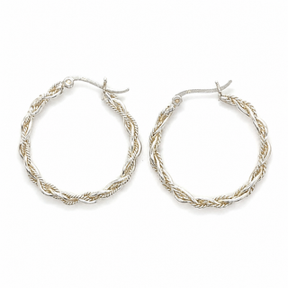 Silver Plaited Twisted Ropes Hoop Earrings