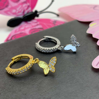 CZ Butterfly Huggie Hoops