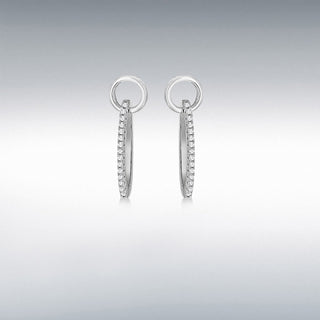 Silver CZ Oval & Circle Drop Earrings
