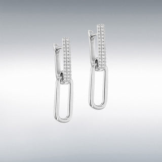 Silver CZ Chain Link Drop Earrings