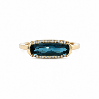 9ct Yellow Gold London Blue Topaz Diamond East-West Ring