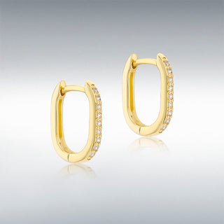9ct Yellow Gold Small CZ Rectangle Hoops