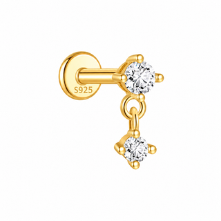 Gold Plated Silver CZ Dangle Labret Cartilage Stud
