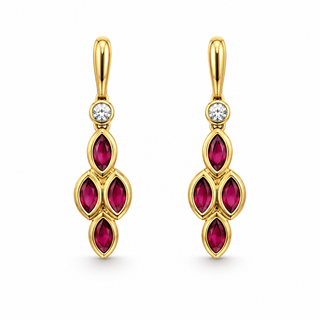 18ct Yellow Gold Marquise Ruby Cluster Drop Earrings