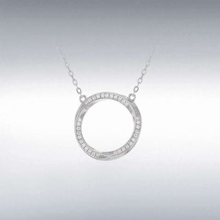 Silver CZ Twisted Circle Necklace