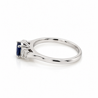 18ct White Gold 0.47ct Oval Sapphire & Stepped Baguette Cut Diamond Ring