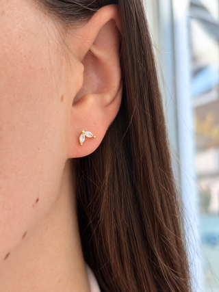 Gold Plated Silver Marquise CZ Duo Stud Earrings