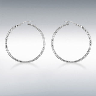 Silver Twist Diamond Cut Hoop Earrings
